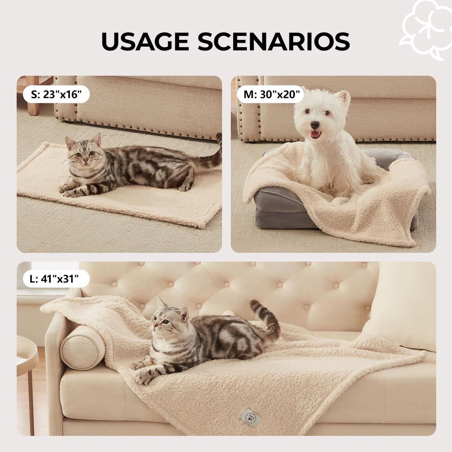 1 Pack 3 Calming Blankets Fluffy Premium Fleece Pet Blanket Soft Sherpa Throw for Dog Puppy Cat Beige Small (23" x16'')