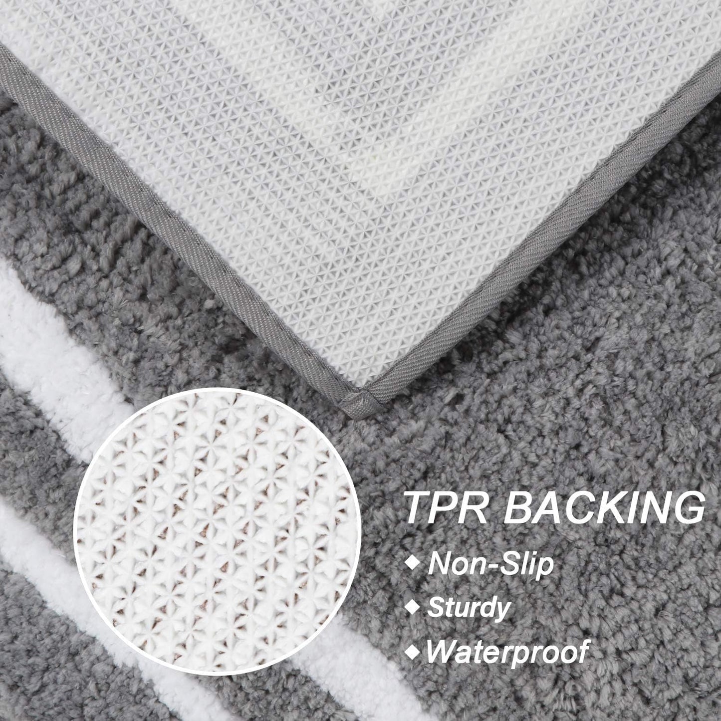 Uphome Bathroom Runner Rug, 18x47 Modern Gray and White Long Bathroom Rug Non Slip Washable, Soft Microfiber Absorbent Bath Mat Runner for Tub, Shower, Floor, Sink