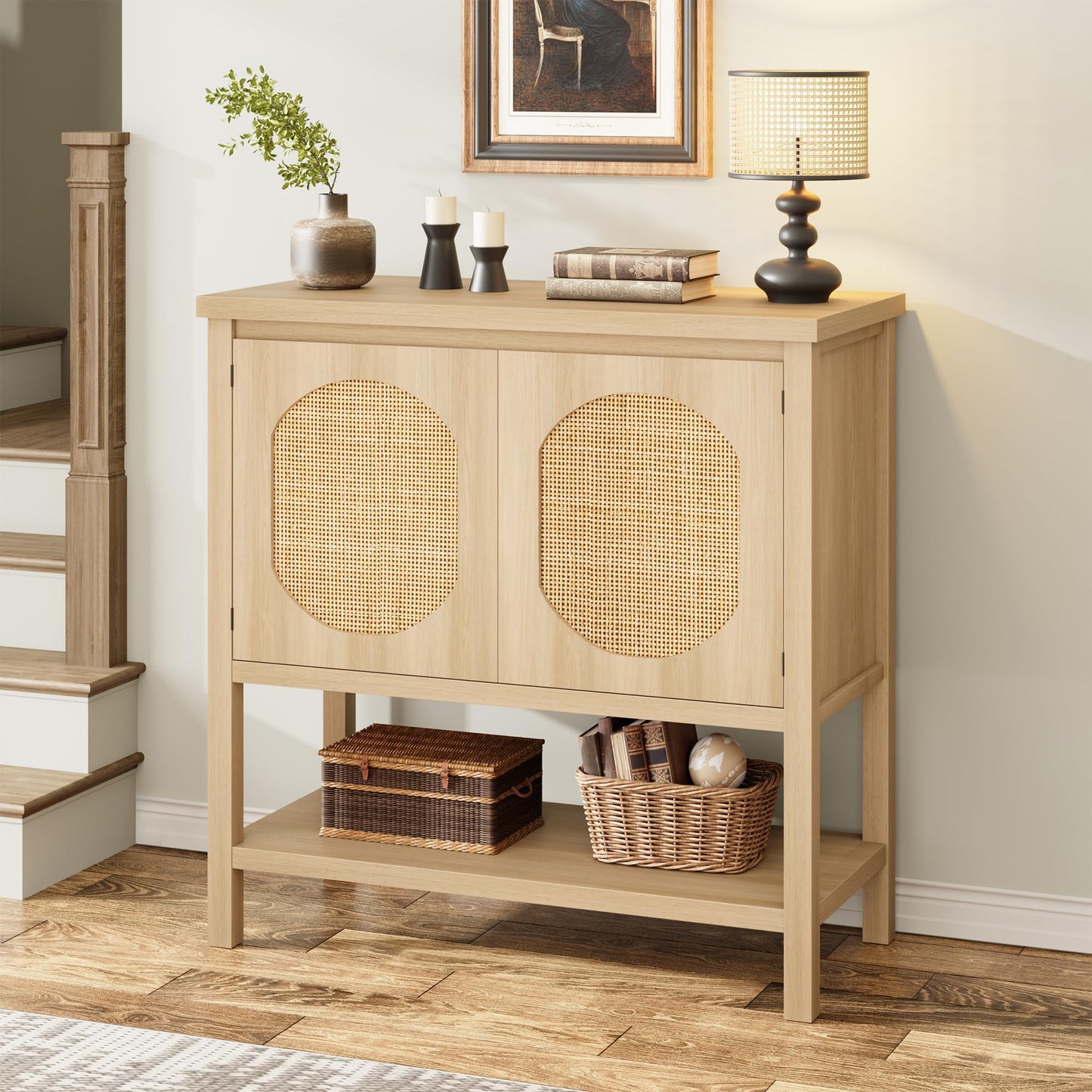 CABIHOME Farmhouse Console Table, Sofa Table with 2-Door, Entryway Table with Storage Shelf, Hallway Table, Coffee Bar for Living Room, Office, Couch