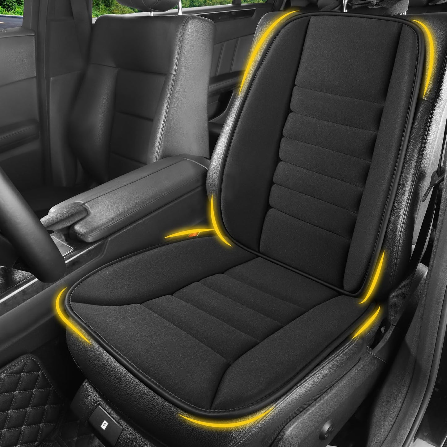 Lofty Aim Car Seat Cushion with Back Support Pillow, Comfy Lumbar Support & Seat Cushion, Memory Foam Driving Pillow for Back-Sciatica Pain Relief, Auto Pad Suitable for Car, Truck, SUV - Black