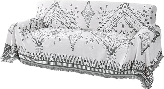 H.VERSAILTEX Reversible Sofa Cover Couch Cover for Dog Sofa Slipcover for Most Shape Sofa Furniture Protector with Tassels Sectional Couch Cover (XX-Large: 91" x 134", Dark Grey/White)