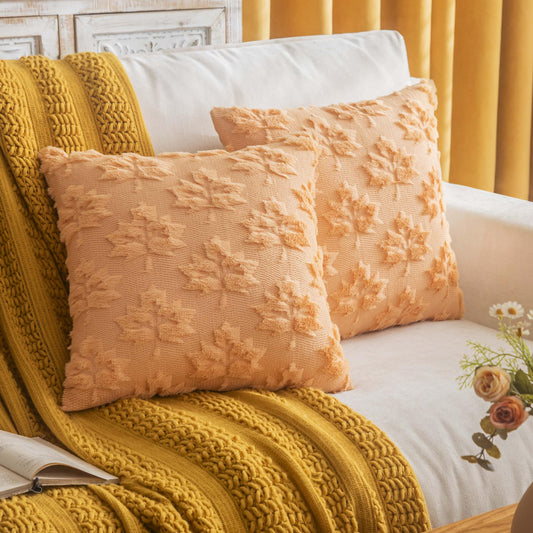 COSIBONO Maple Leaf Fall Throw Pillow Covers 20"x20" Set of 2, Light Gold Farmhouse Decorative Pillow Covers for Autumn Harvest Holiday Accent Pillow Cases, Faux Fur Pillow Covers for Couch Bed Room