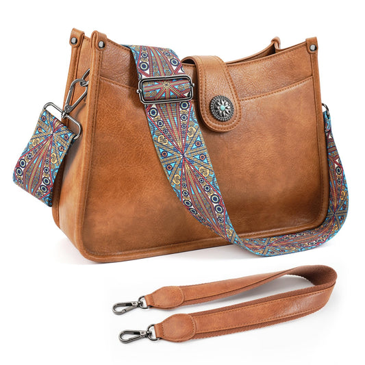 APHISON Crossbody Bags For Women Trendy, Vegan Leather Hobo Handbags Crossbody Purses Shoulder Bucket Bag with 2 Strap Brown