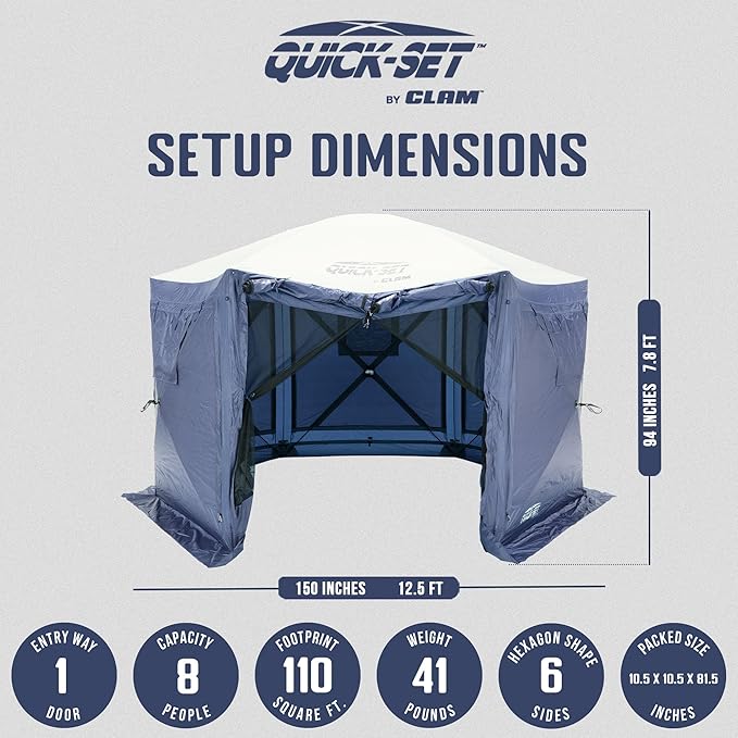 CLAM Pop Up Screen Tent, Outdoor Camping Gazebo Canopy, Pavilion, 12.5', Blue