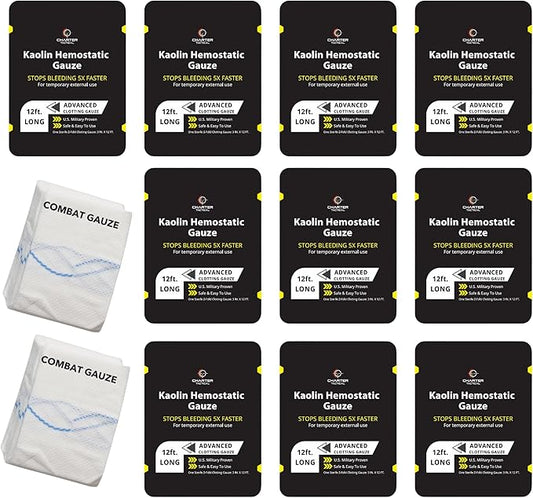 First Aid Advanced Quick Clotting Combat Gauze - Flexible Hemostatic Gauze - to Stop The Bleed kit Faster with Quick Clotting - Survival Kit Supplies - 3" x 12.5' - Pack of 10