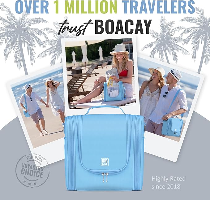 BOACAY Extra Large Hanging Travel Toiletry Bag for Women and Men, Makeup Bag, Bathroom & Shower Organizer Kit for Accessories, Cosmetics, Essentials