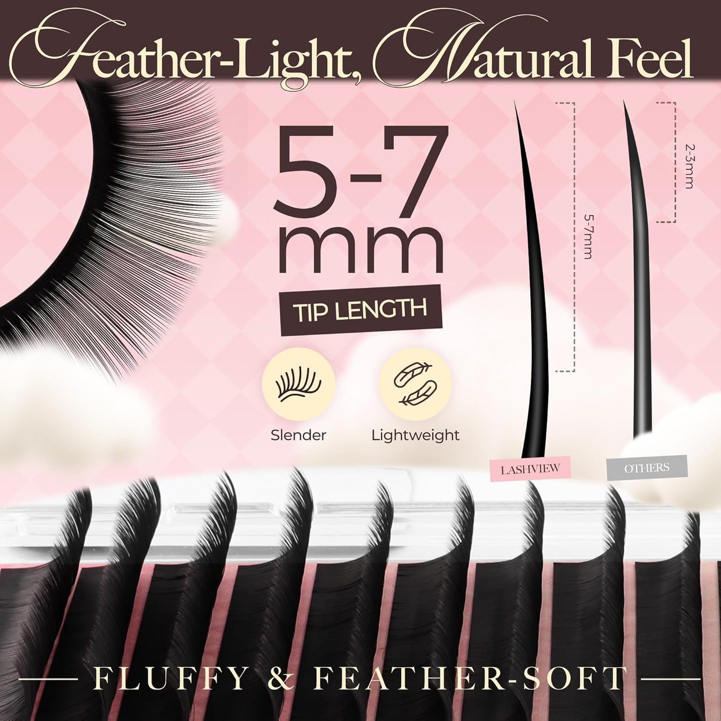 LASHVIEW Volume Lash Extensions 0.03-0.20 J/B/L/C/CC/D Curl 8-16mm Mixed & Single Length Tray, Soft Matte Dark Professional Eyelashes Extension(0.03 D 11mm)