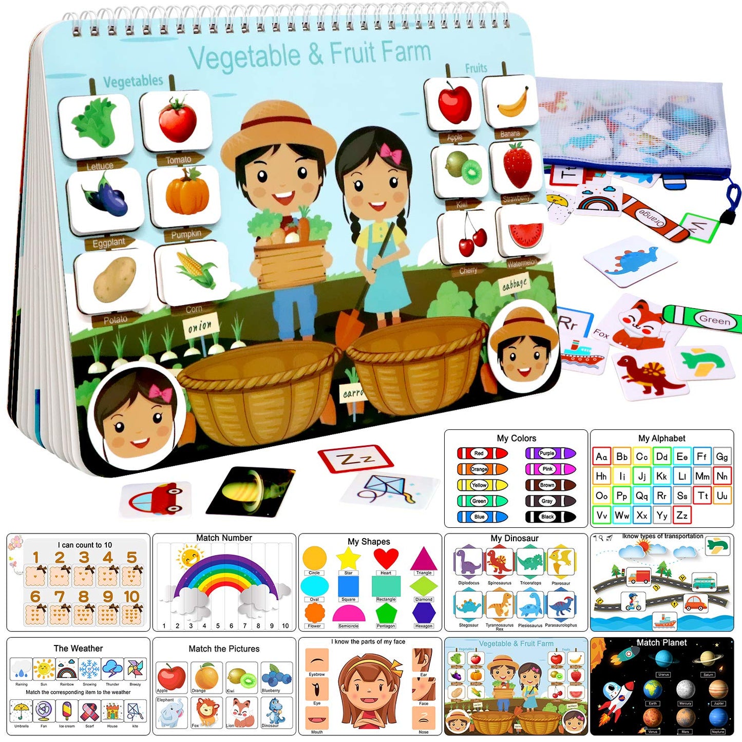 iHarPro Busy Book for Kids, Montessori Toys for Toddlers, Autism Sensory Educational Toys, Toddler Preschool Learning Activity Binder and Early Books - for Boys & Girls Develops Fine Motor Skills
