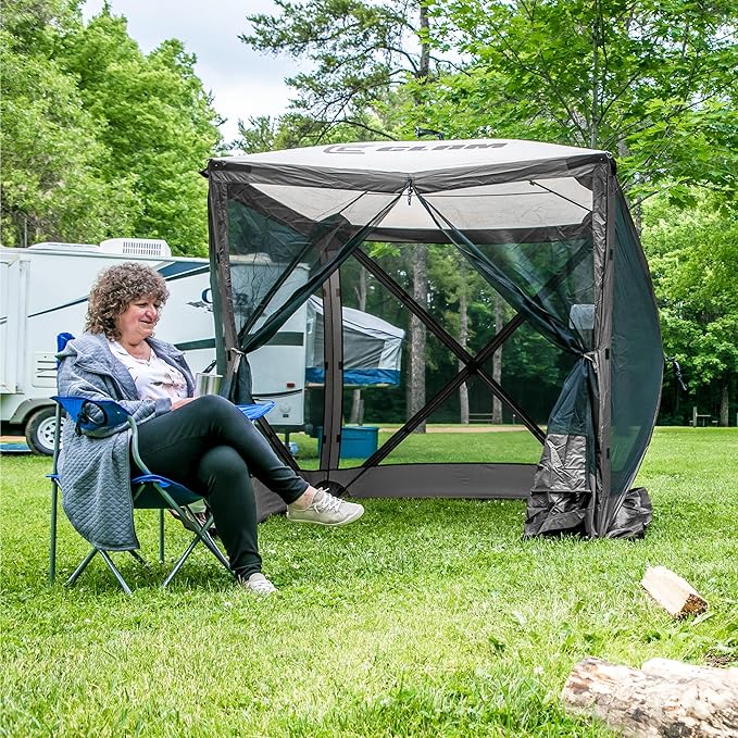 CLAM Pop Up Screen Tent, Outdoor Camping Gazebo Canopy, Traveler, 6' x 6', Gray