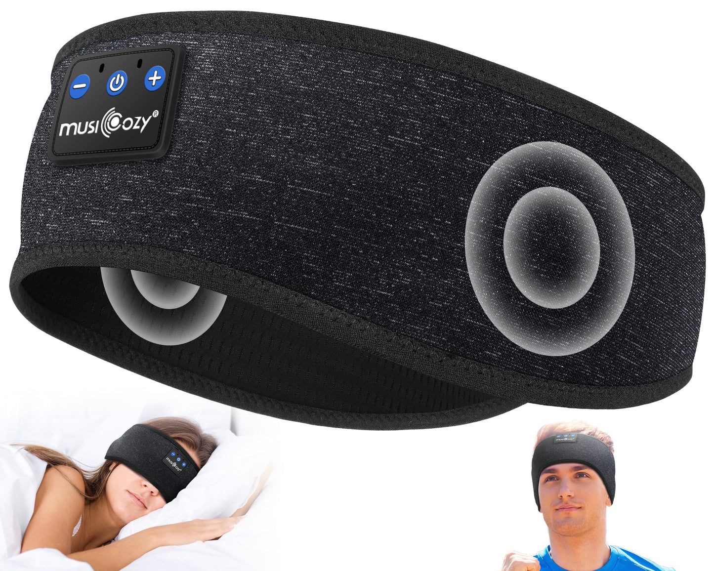 MUSICOZY Sleep Headphones Bluetooth 5.4 Headband, Wireless Earphones Music Sleep Earbuds Sleeping Eye Mask with HD Stereo Speakers for Workout Running Travel Yoga, Ideal Gifts for Women Men