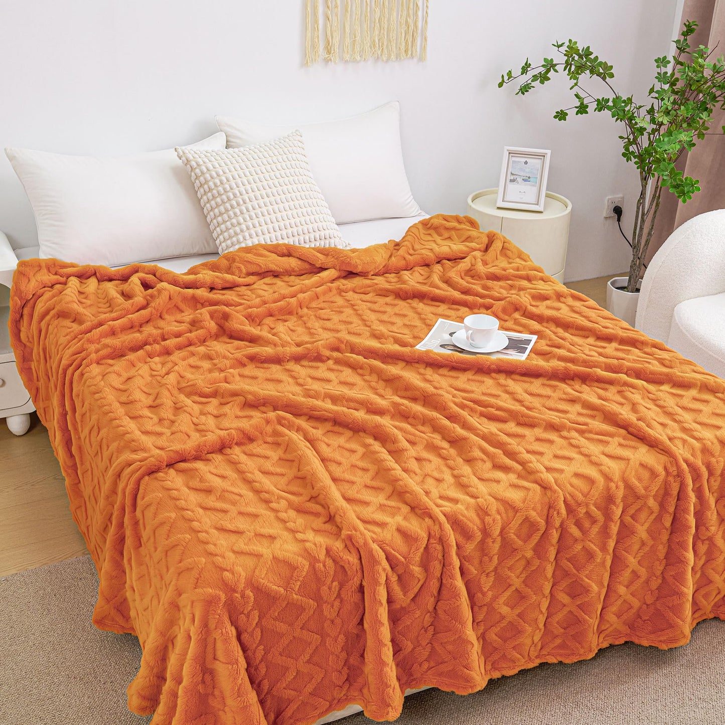 Aganear Fleece Throw Blanket - Cozy Soft Fuzzy Throw Blanket Boho Fall Decor Throw Blankets for Couch, Warm Present for Birthday, Christmas, Halloween, Housewarming(50"x60", Burnt Orange)