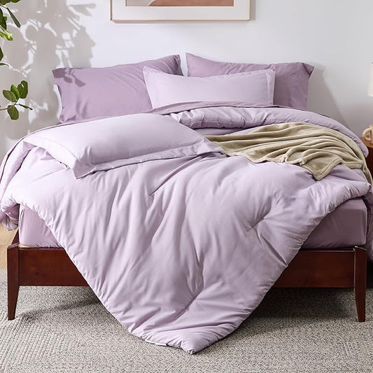 Bedsure King Comforter Set Grayish Purple, 8 Pieces Prewashed King Size Bed in a Bag with Soft Fleece Bed Blanket, Down Alternative Bedding Set for All Seasons, Sheets, Pillowcases & Shams